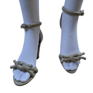 Balenciaga Beige Block Heels Knot Detail Silver Accents Sandal EU 36 US 6
